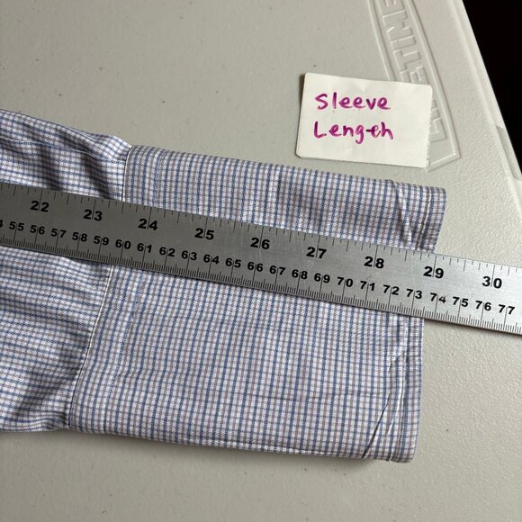 Canali Italy Made Check French Cuff Button Up Shirt - Men's Size 47/18.5 - Blue - Picture 11 of 12